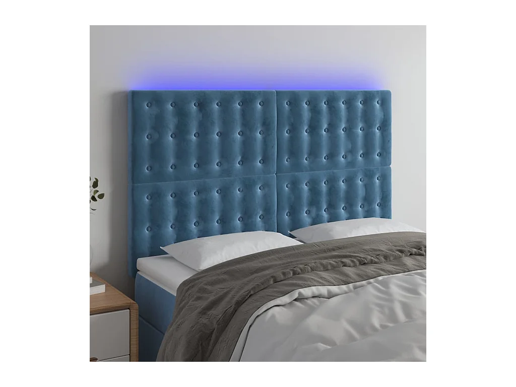 Tête de Lit | Panneau de tête pour lit Moderne à LED Bleu foncé 144x5x118/128 cm Velours
