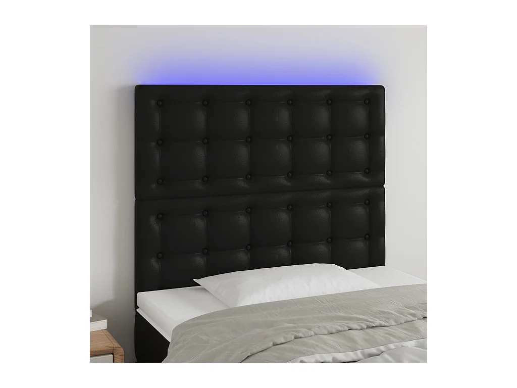 Cabecero | Cabezal de Cama | Mueble cabecero con luces LED cuero sintético negro 90x5x118/128 cm