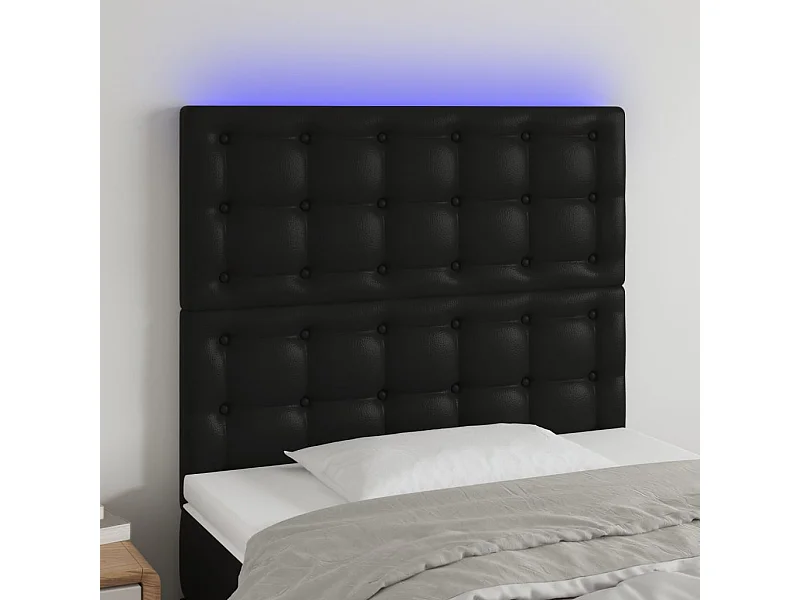Cabecero | Cabezal de Cama | Mueble cabecero con luces LED cuero sintético negro 90x5x118/128 cm