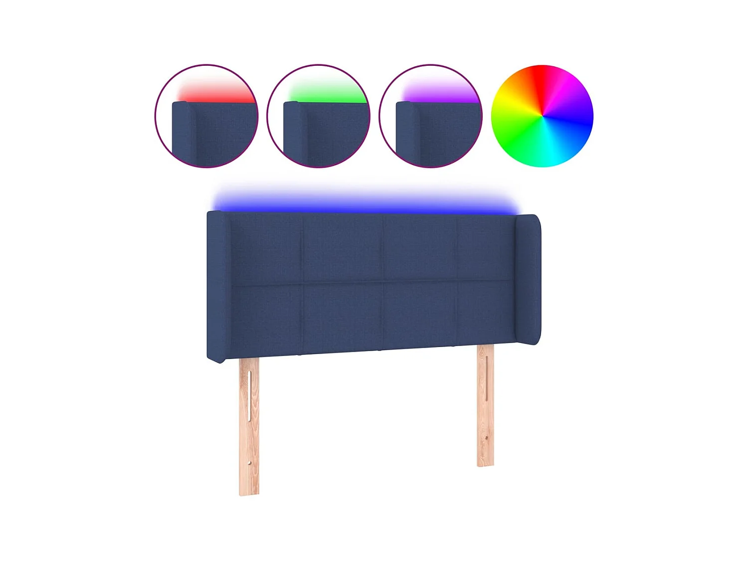 Mueble cabecero | Cabezal de cama | Cabecero con LED de tela azul 93x16x78/88 cm