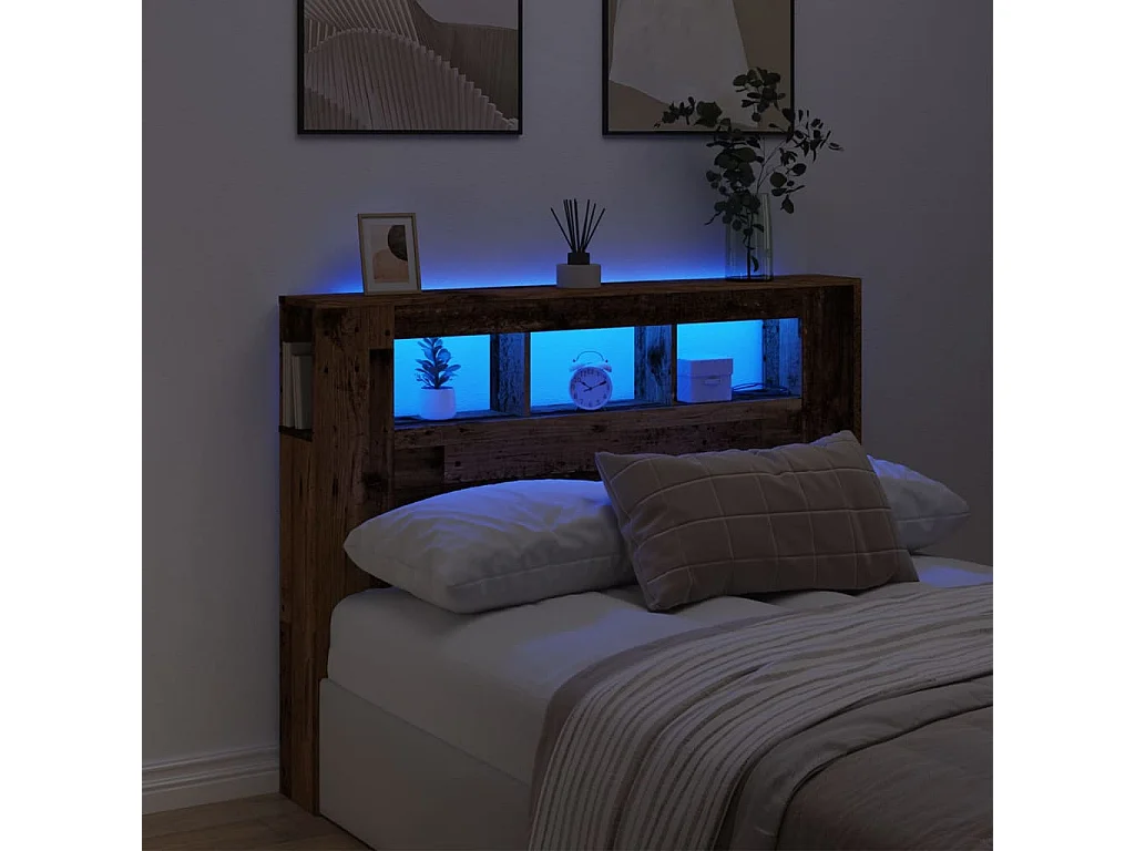 Tête de Lit | Panneau de tête pour lit Moderne à LED vieux bois 140x18,5x103,5cm bois d'ingénierie