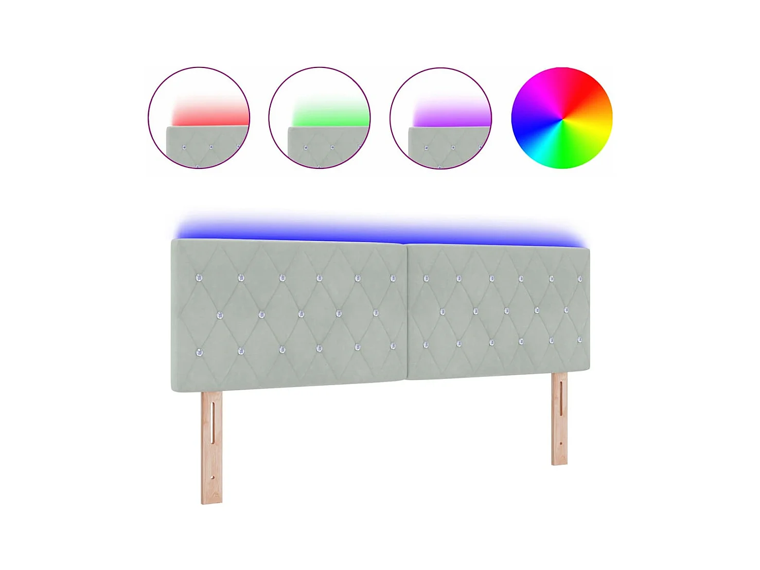 Mueble cabecero | Cabecero | Cabezal de cama LED Argyle con cabecera Gris claro 144 cm Terciopelo