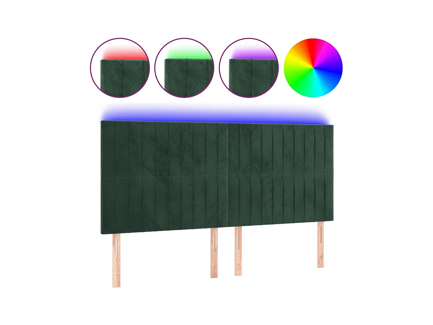 Cabecero | Cabezal de Cama | Mueble cabecero con luces LED terciopelo verde oscuro 200x5x118/128 cm