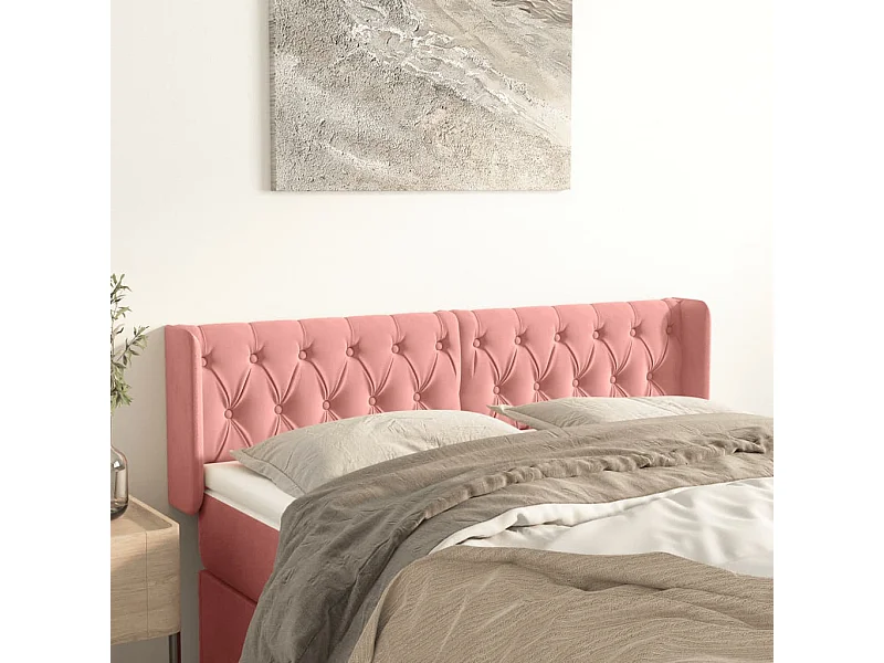 Mueble cabecero | Cabezal de cama | Cabecero de terciopelo rosa 163x16x78/88 cm
