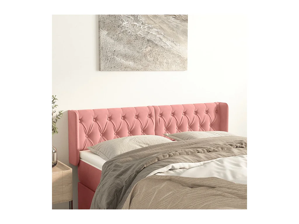 Mueble cabecero | Cabezal de cama | Cabecero de terciopelo rosa 163x16x78/88 cm