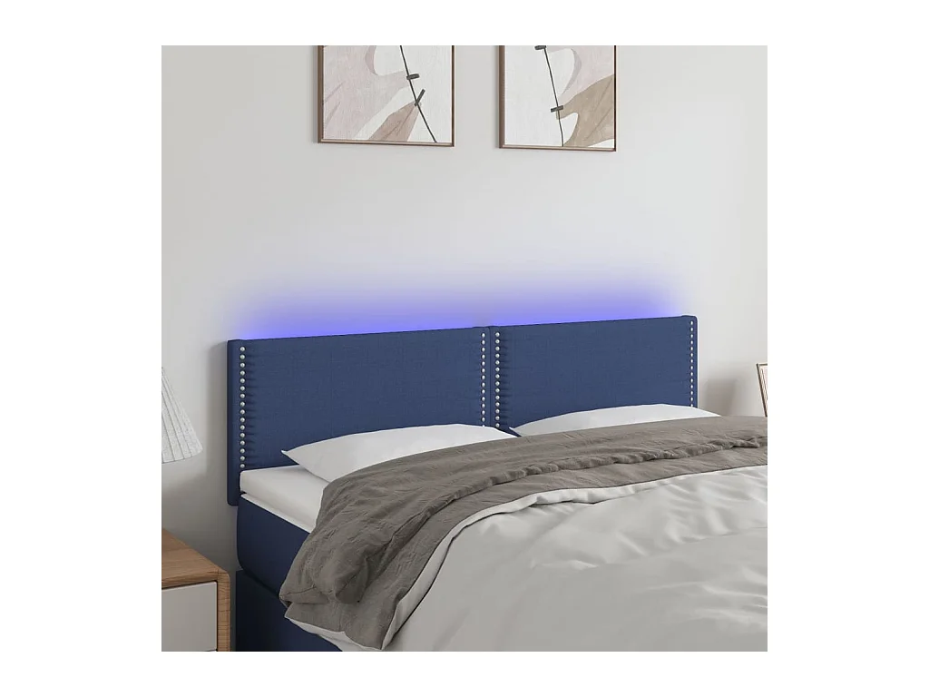 Mueble cabecero | Cabezal de cama | Cabecero con LED de tela azul 144x5x78/88 cm
