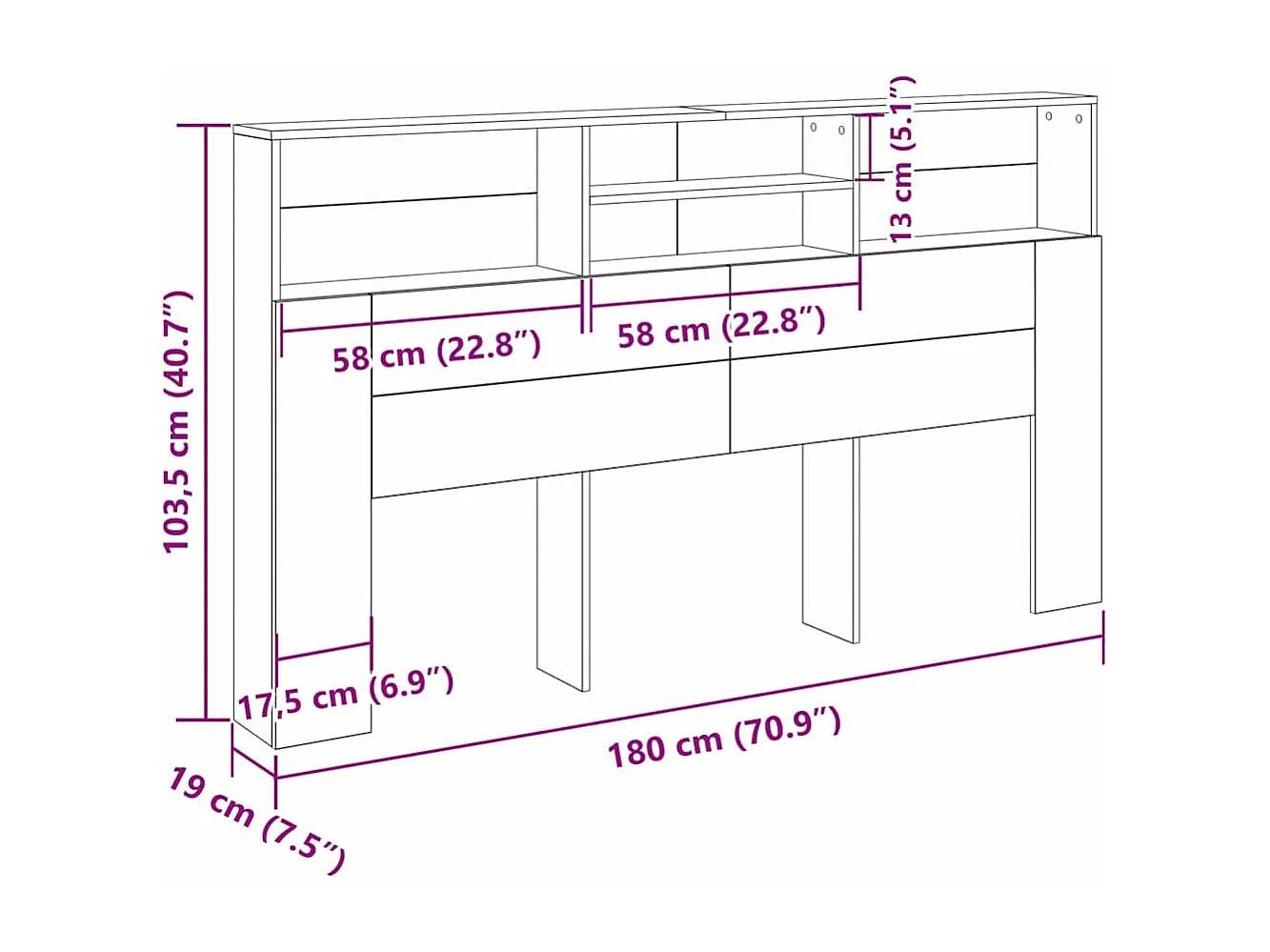 Mueble cabecero | Cabezal de cama | Cabecero de armario con estante Roble negro 180 x 19 x 103.5 cm