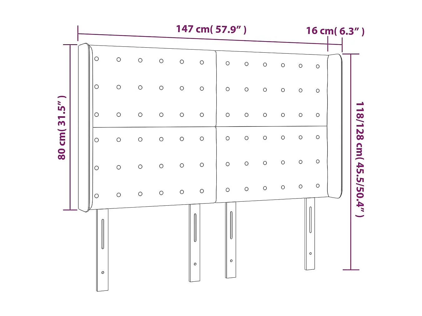 Hoofdbord | Hoofdeinde LED 147x16x118/128 cm kunstleer zwart