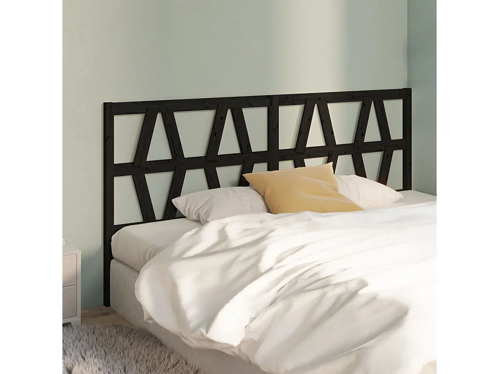 Cabecero de Cama | Cabezal de cama | Mueble de cabecero madera maciza de pino negro 206x4x100 cm