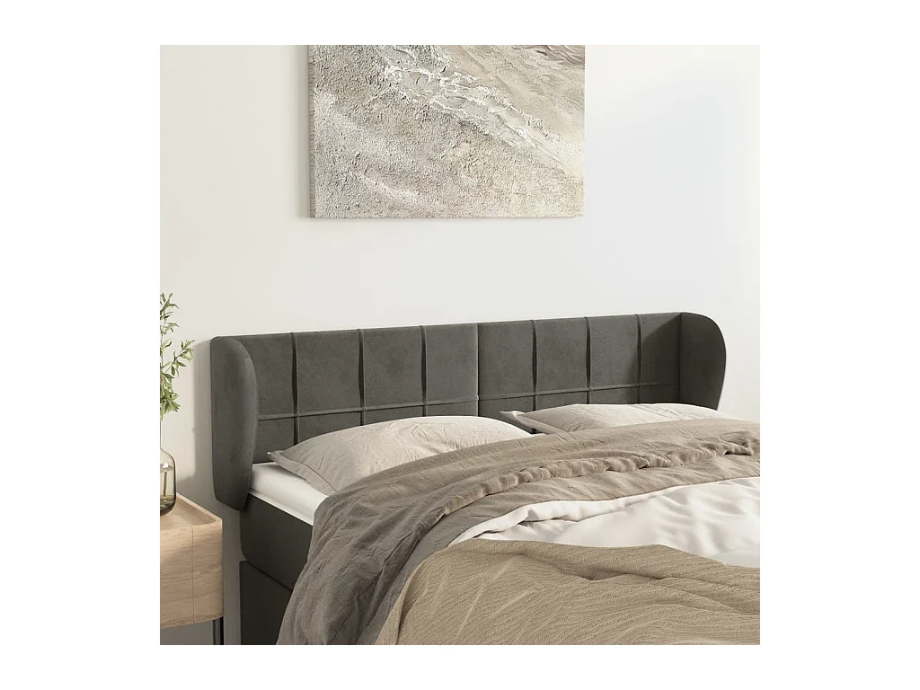 Mueble cabecero | Cabezal de cama | Cabecero de terciopelo gris oscuro 147x23x78/88 cm
