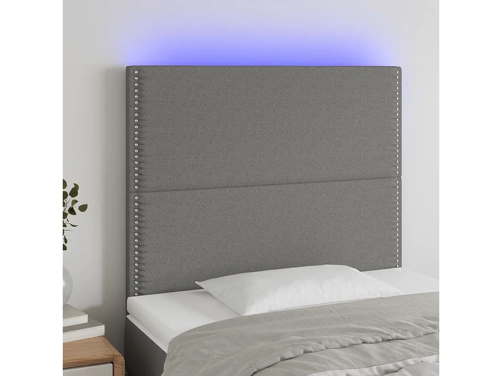 Tête de Lit | Panneau de tête pour lit Moderne à LED Gris foncé 100x5x118/128 cm Tissu