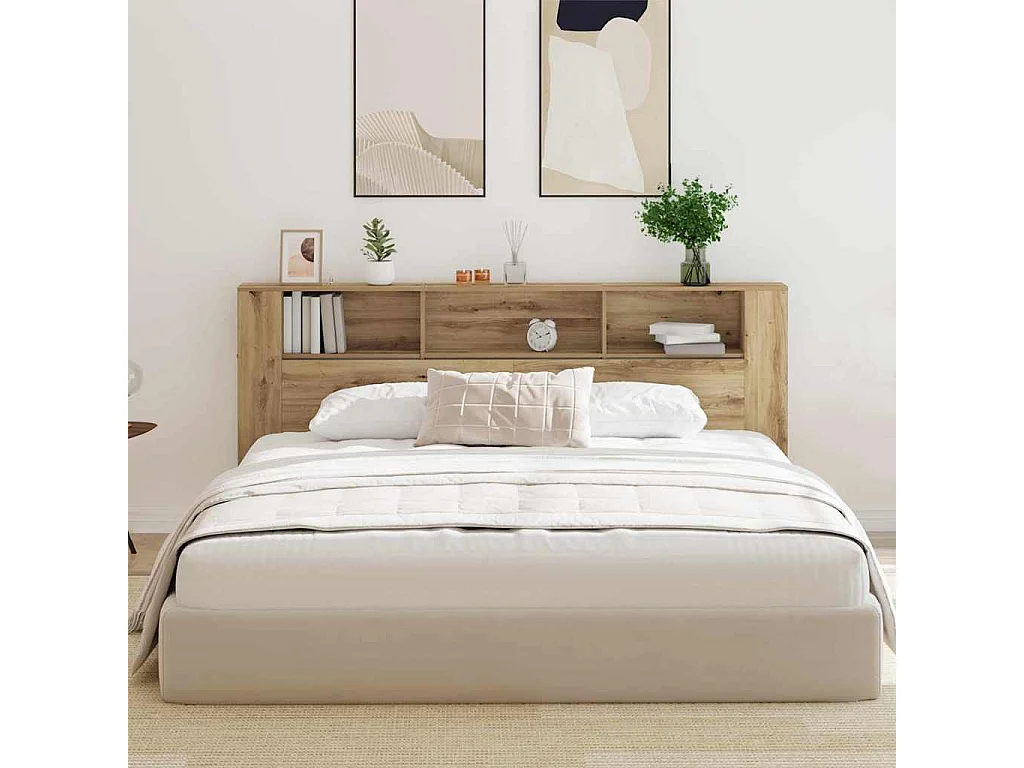 Tête de Lit avec rangement | Tête de lit avec armoire chêne artisanal 220x18,5x104,5 cm