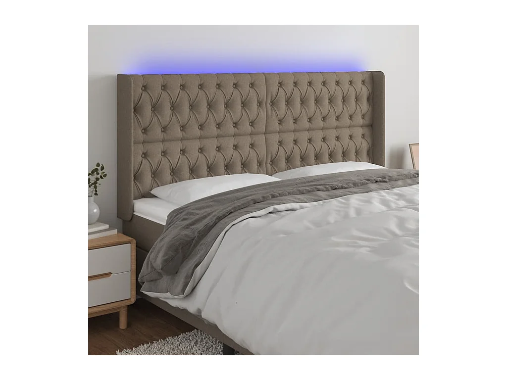 Tête de Lit | Panneau de tête pour lit Moderne à LED Taupe 203x16x118/128 cm Tissu