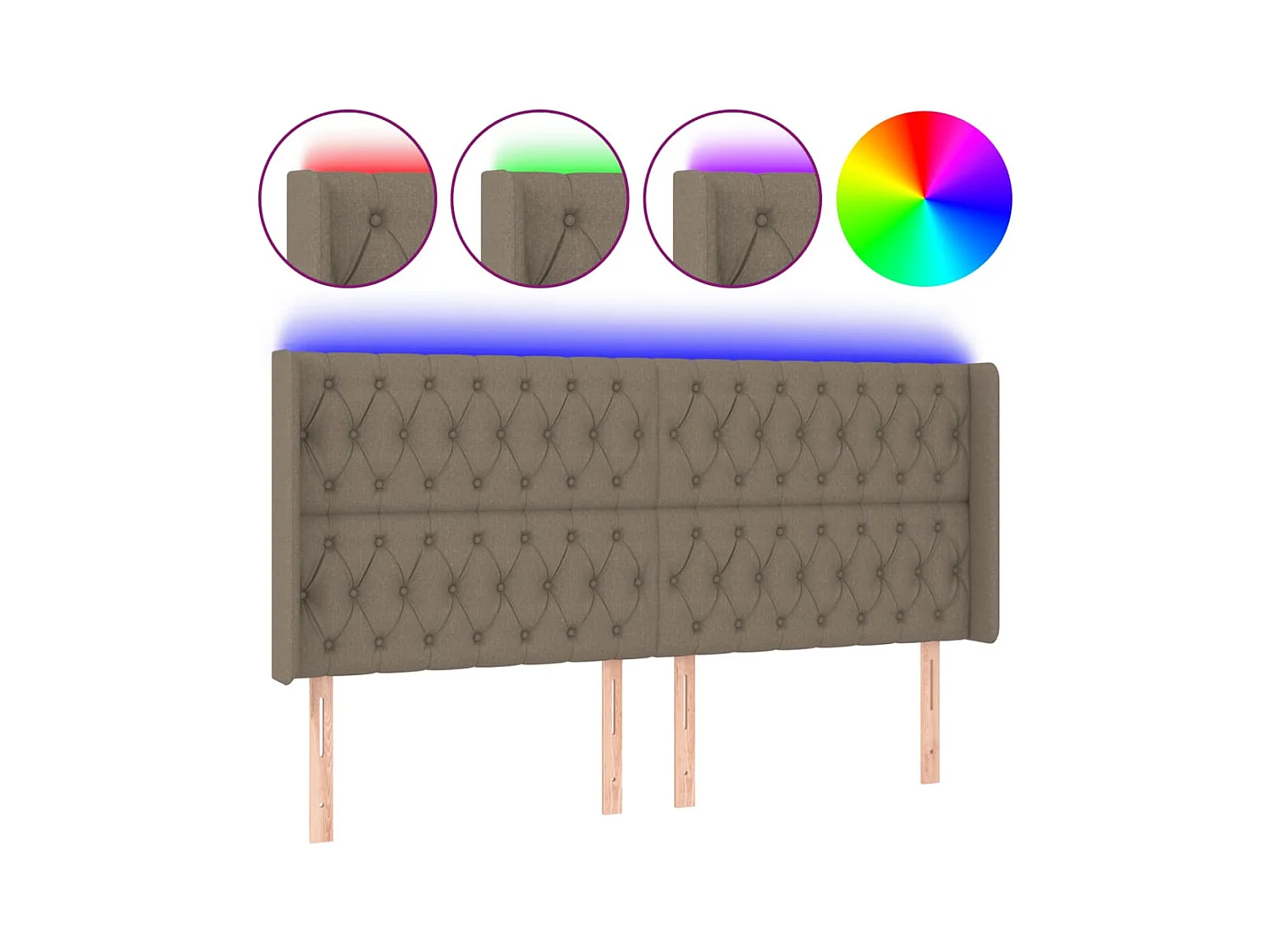 Tête de Lit | Panneau de tête pour lit Moderne à LED Taupe 203x16x118/128 cm Tissu