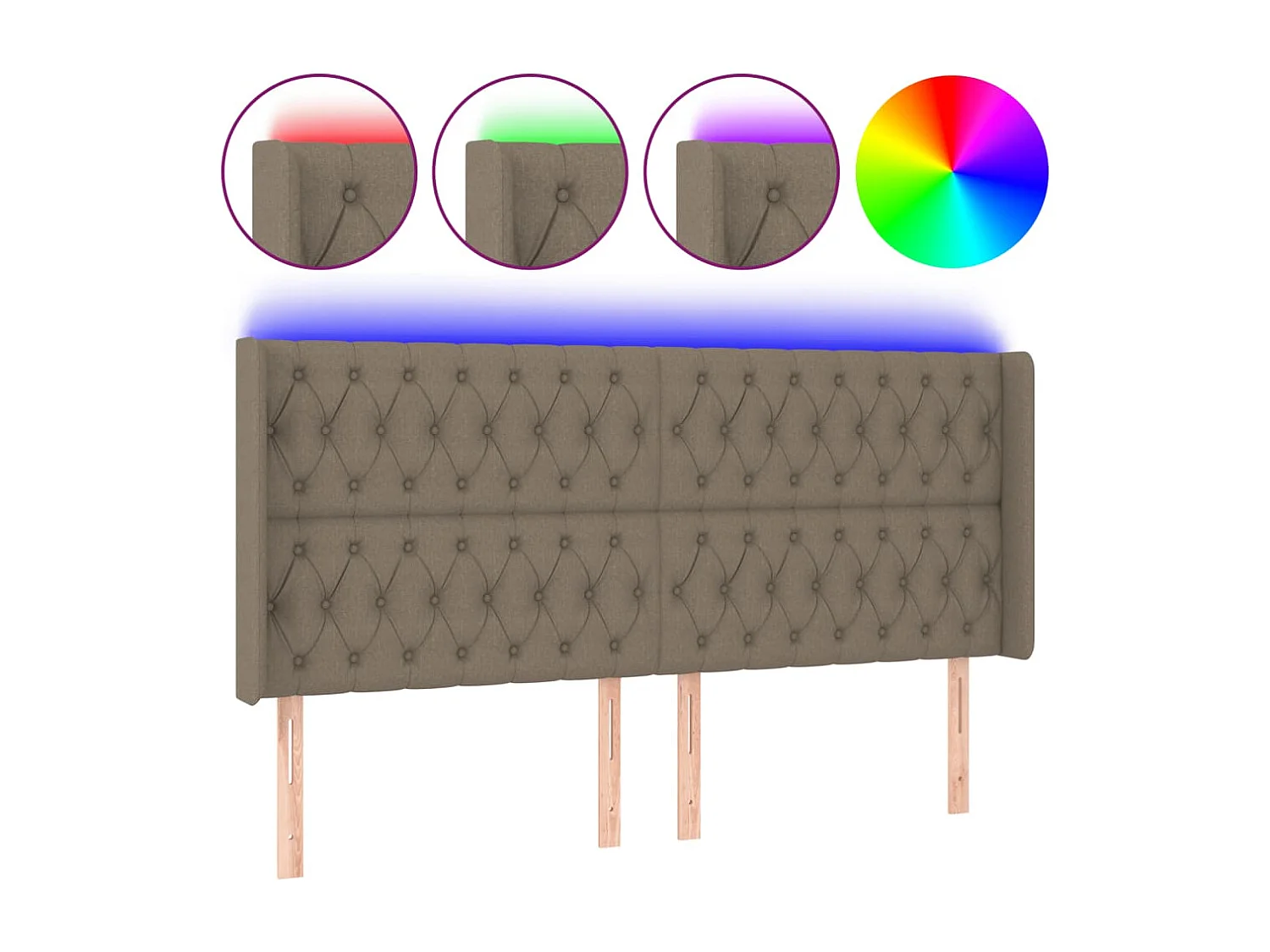 Mueble cabecero | Cabezal de cama | Cabecero con LED de tela gris taupe 203x16x118/128 cm