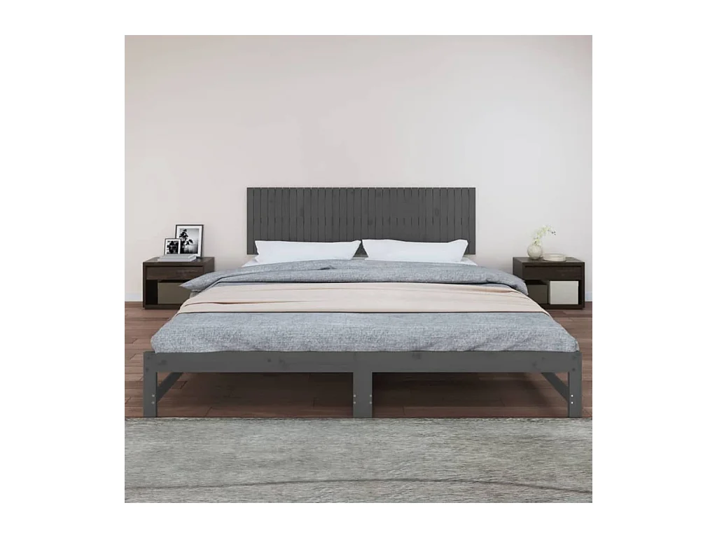Cabecero de Cama | Cabezal de cama | Mueble de cabecero de pared madera maciza pino gris 204x3x60 cm