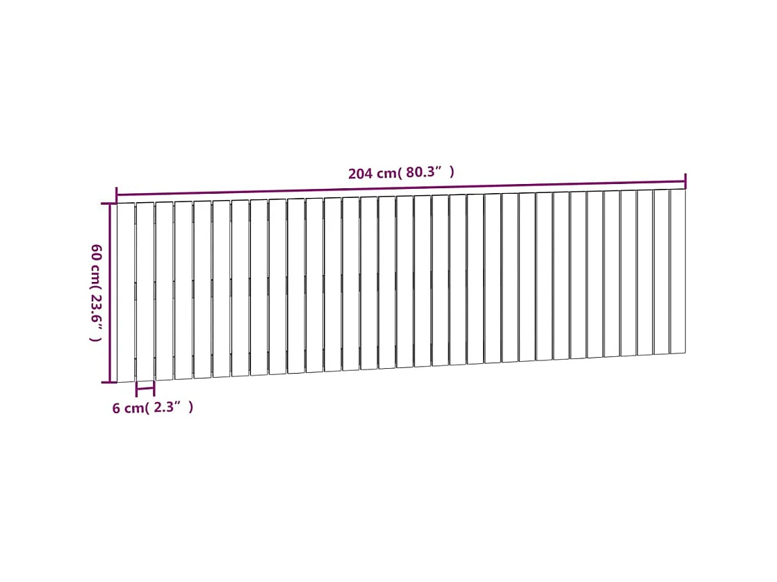 Cabecero de Cama | Cabezal de cama | Mueble de cabecero de pared madera maciza pino gris 204x3x60 cm