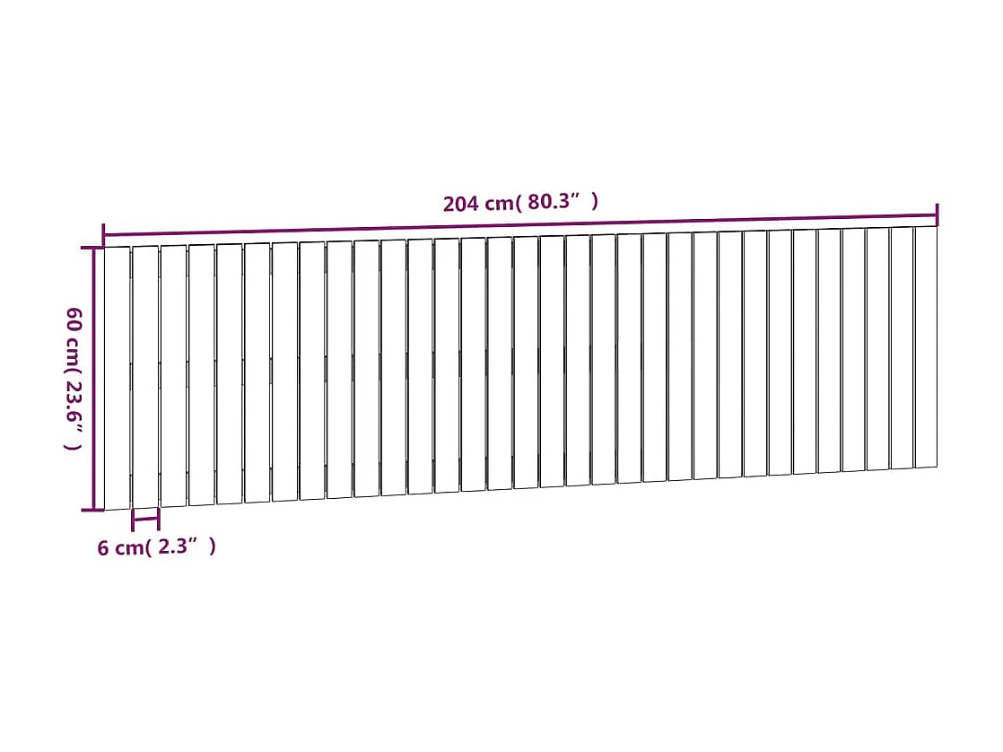 WandHoofdbord | Hoofdeinde 204x3x60 cm massief grenenhout grijs