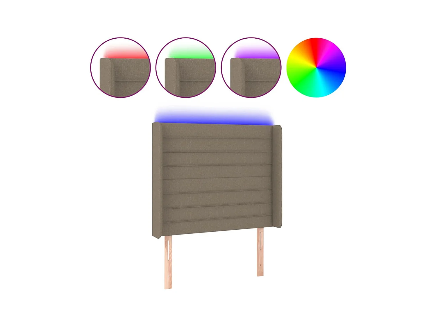 Mueble cabecero | Cabezal de cama | Cabecero con LED de tela gris taupe 83x16x118/128 cm