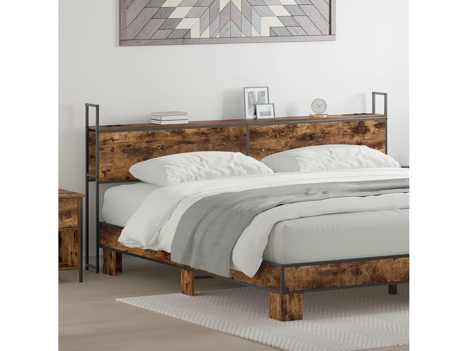 Tête de Lit de rangement | Panneau de tête pour lit Chêne fumé 200 cm Bois d'ingénierie