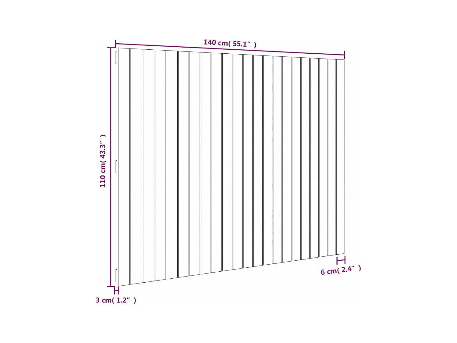 Cabecero de Cama | Cabezal de cama | Mueble de cabecero de pared madera maciza de pino 140x3x110 cm