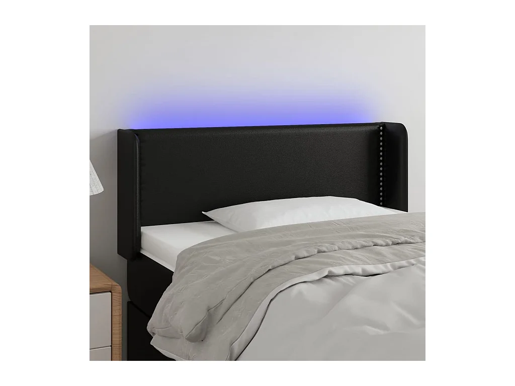 Cabecero | Cabezal de Cama | Mueble cabecero con LED cuero sintético negro 93x16x78/88 cm