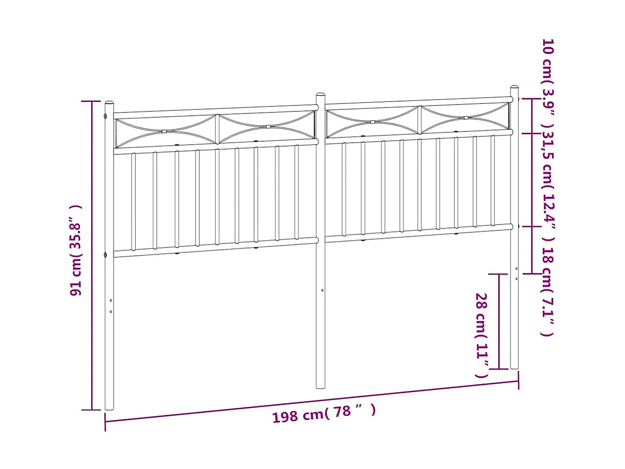 Mueble cabecero | Cabezal de cama | Cabecero de metal blanco 193 cm