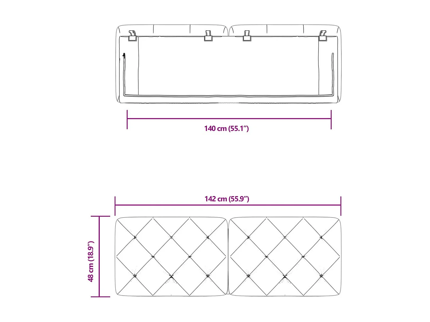 Hoofdbord | Hoofdbordkussen 140 cm fluweel zwart