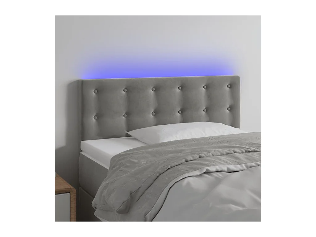 Tête de Lit | Panneau de tête pour lit Moderne à LED Gris clair 100x5x78/88 cm Velours