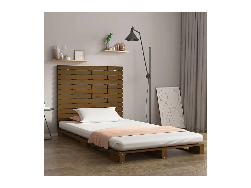 Cabecero cama | Cabezal de cama | Mueble de cabecero pared madera maciza pino marrón miel 126x3x91,5cm