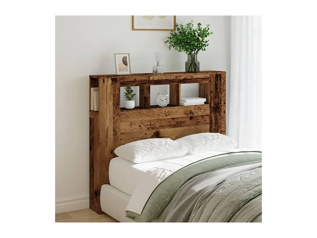 Cabecero | Cabezal de Cama | Mueble cabecero con LED madera ingeniería envejecida 120x18,5x103,5 cm