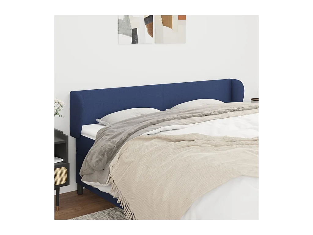 Tête de Lit | Panneau de tête pour lit Moderne avec oreilles Bleu 203x23x78/88 cm Tissu
