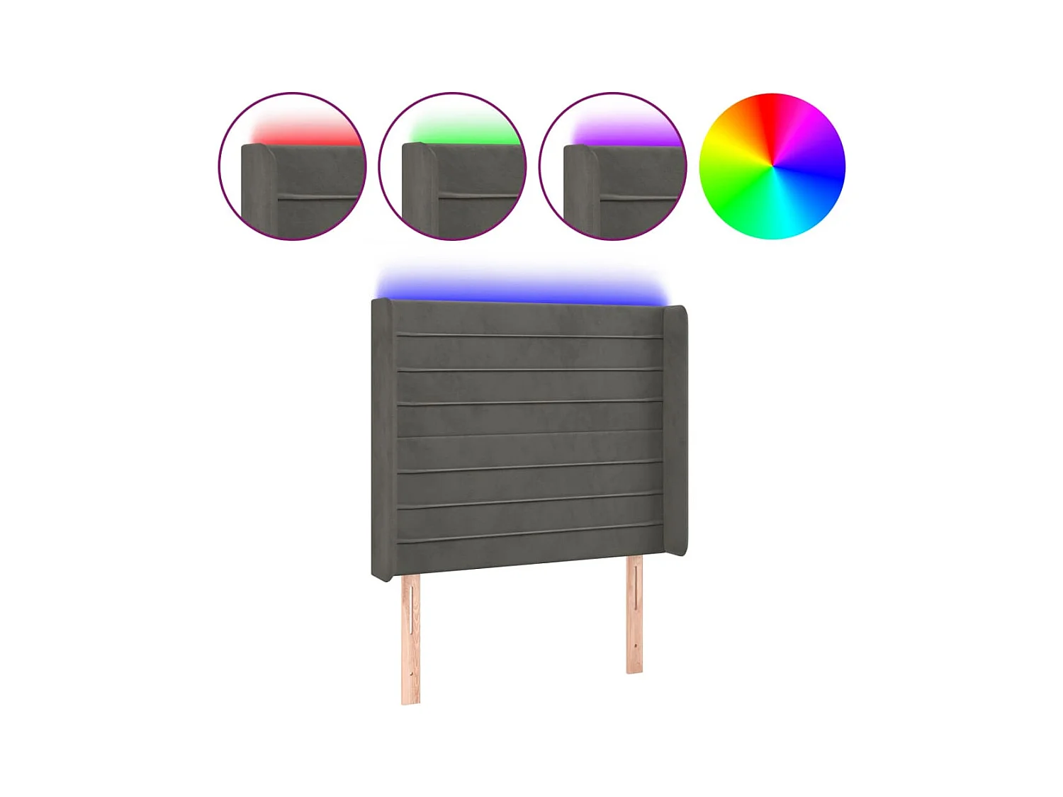 Tête de Lit | Panneau de tête pour lit Moderne à LED Gris foncé 93x16x118/128 cm Velours