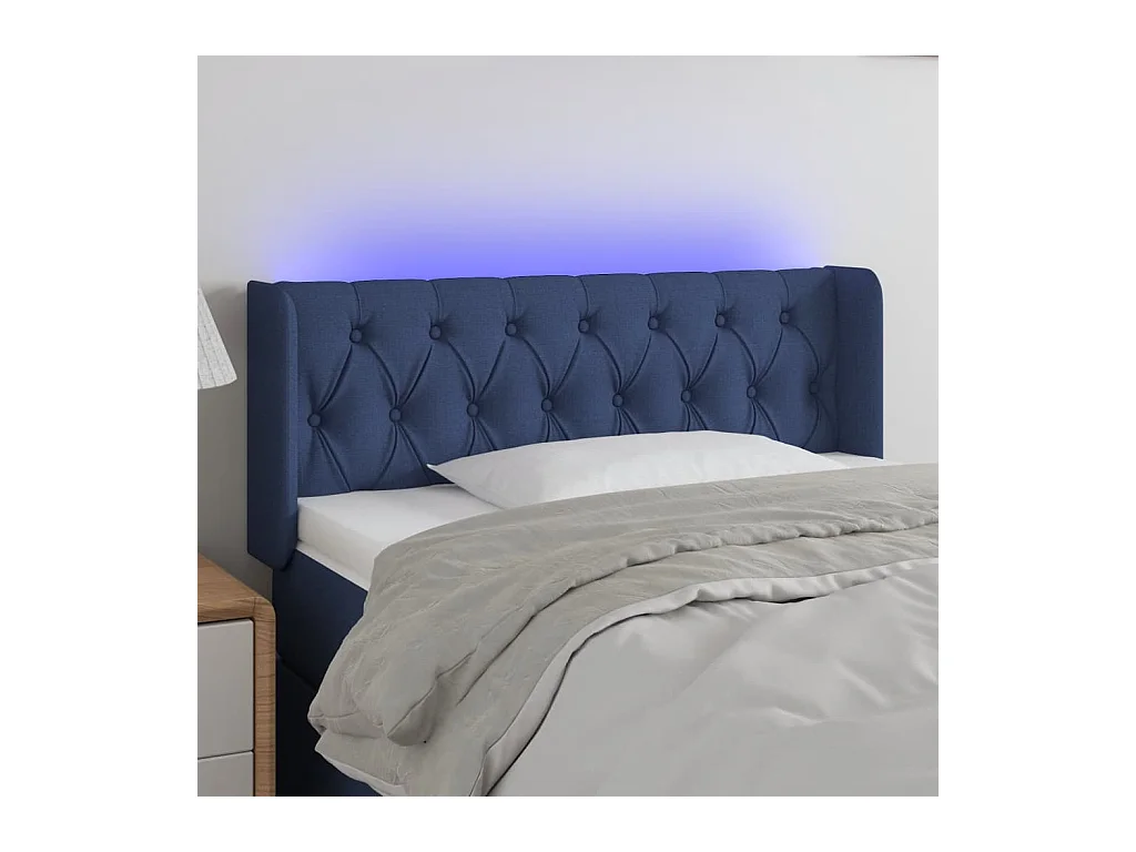 Mueble cabecero | Cabezal de cama | Cabecero con LED de tela azul 93x16x78/88 cm