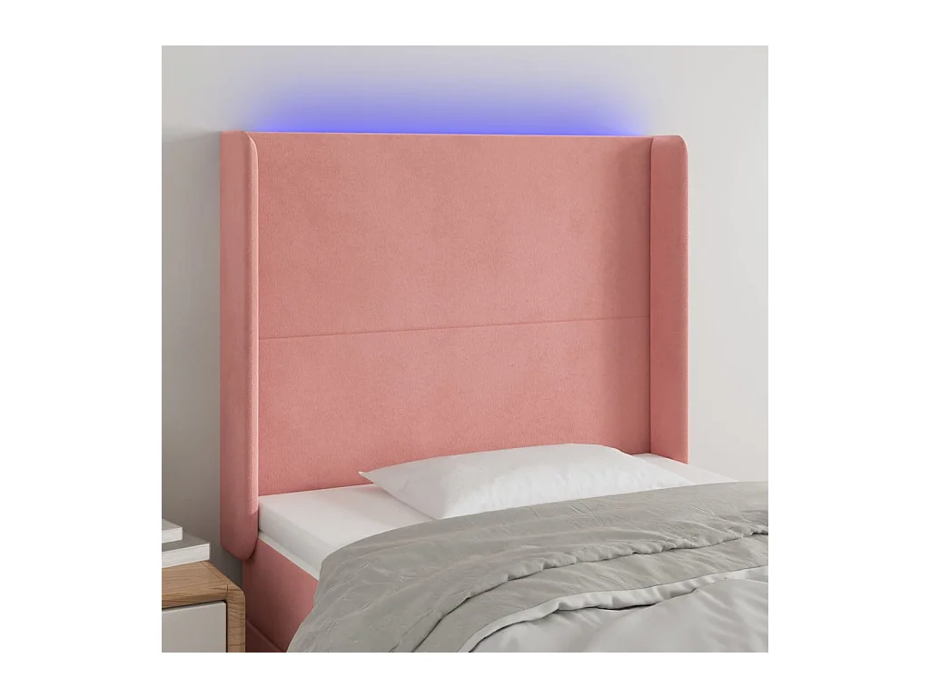 Cabecero | Cabezal de Cama | Mueble cabecero con LED de terciopelo rosa 103x16x118/128 cm