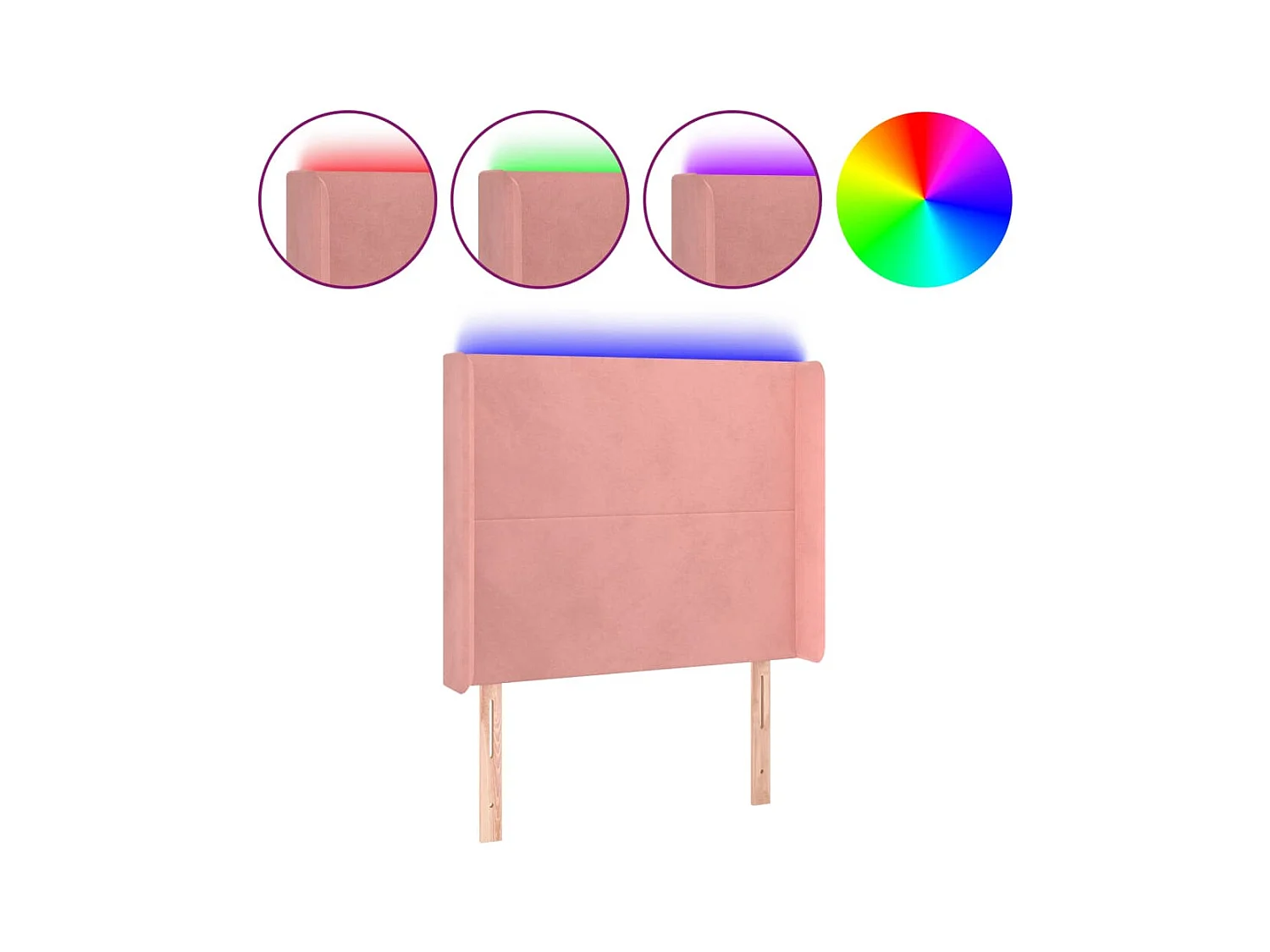 Cabecero | Cabezal de Cama | Mueble cabecero con LED de terciopelo rosa 103x16x118/128 cm