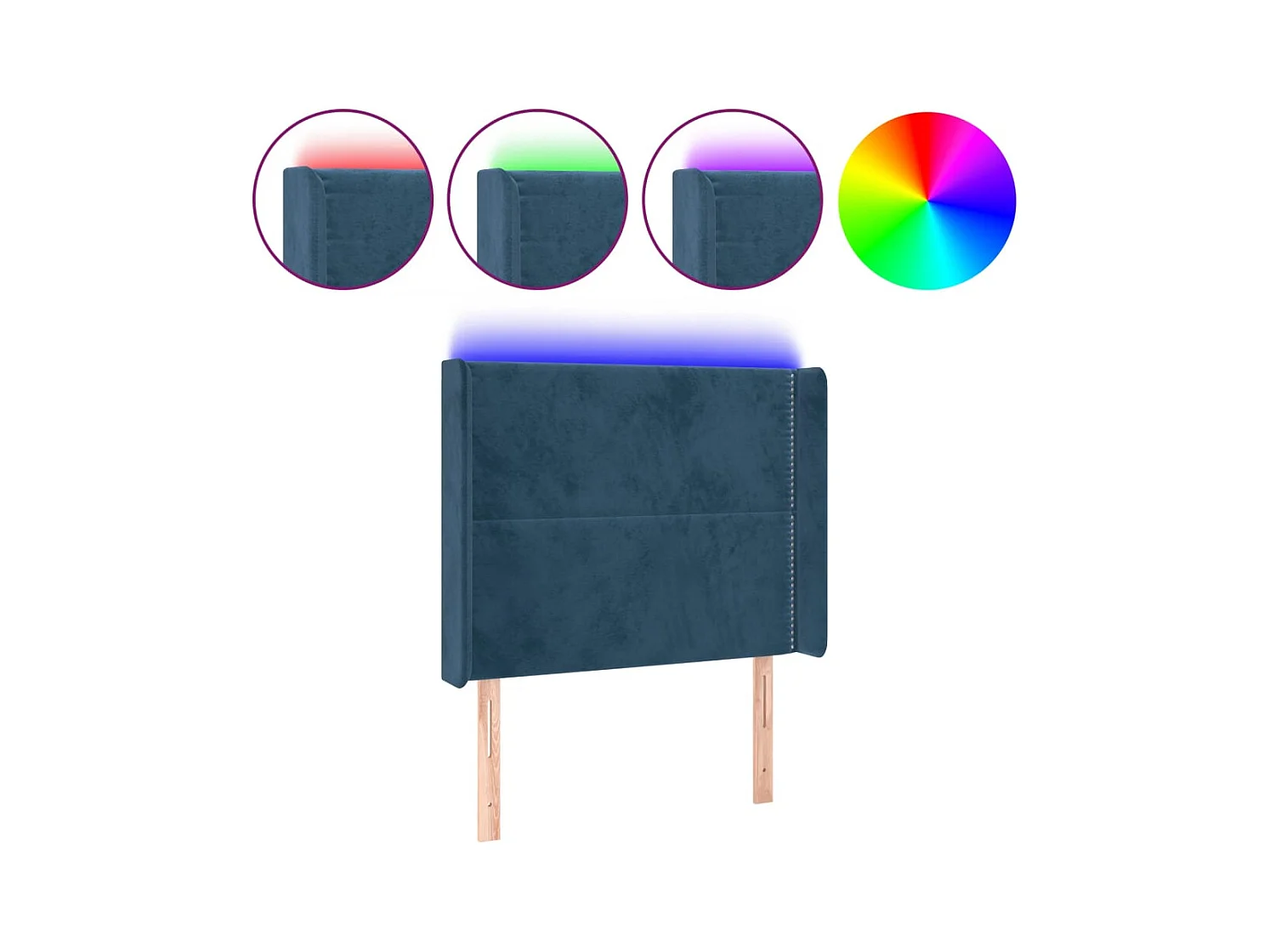 Cabecero | Cabezal de Cama | Mueble cabecero con LED de terciopelo azul oscuro 93x16x118/128 cm