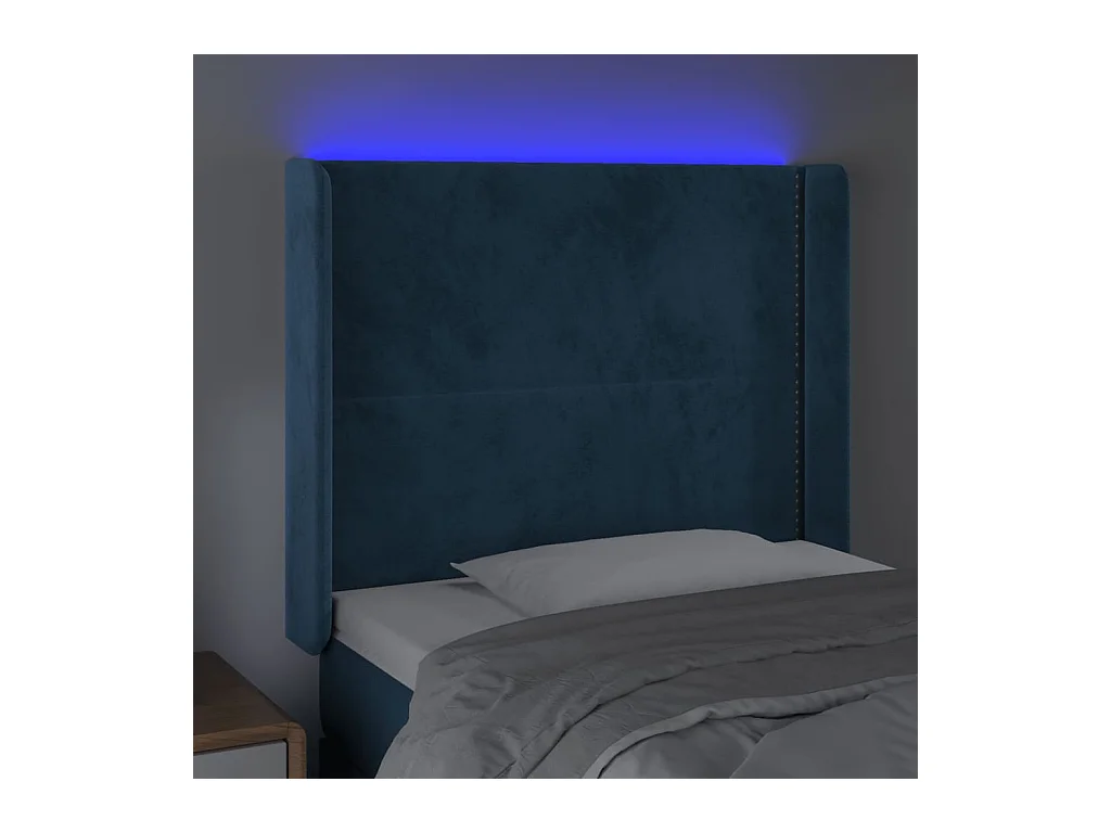 Cabecero | Cabezal de Cama | Mueble cabecero con LED de terciopelo azul oscuro 93x16x118/128 cm