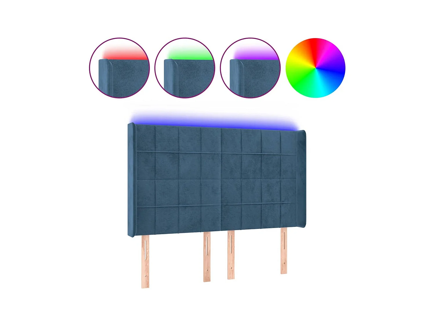 Tête de Lit | Panneau de tête pour lit Moderne à LED Bleu foncé 147x16x118/128 cm Velours