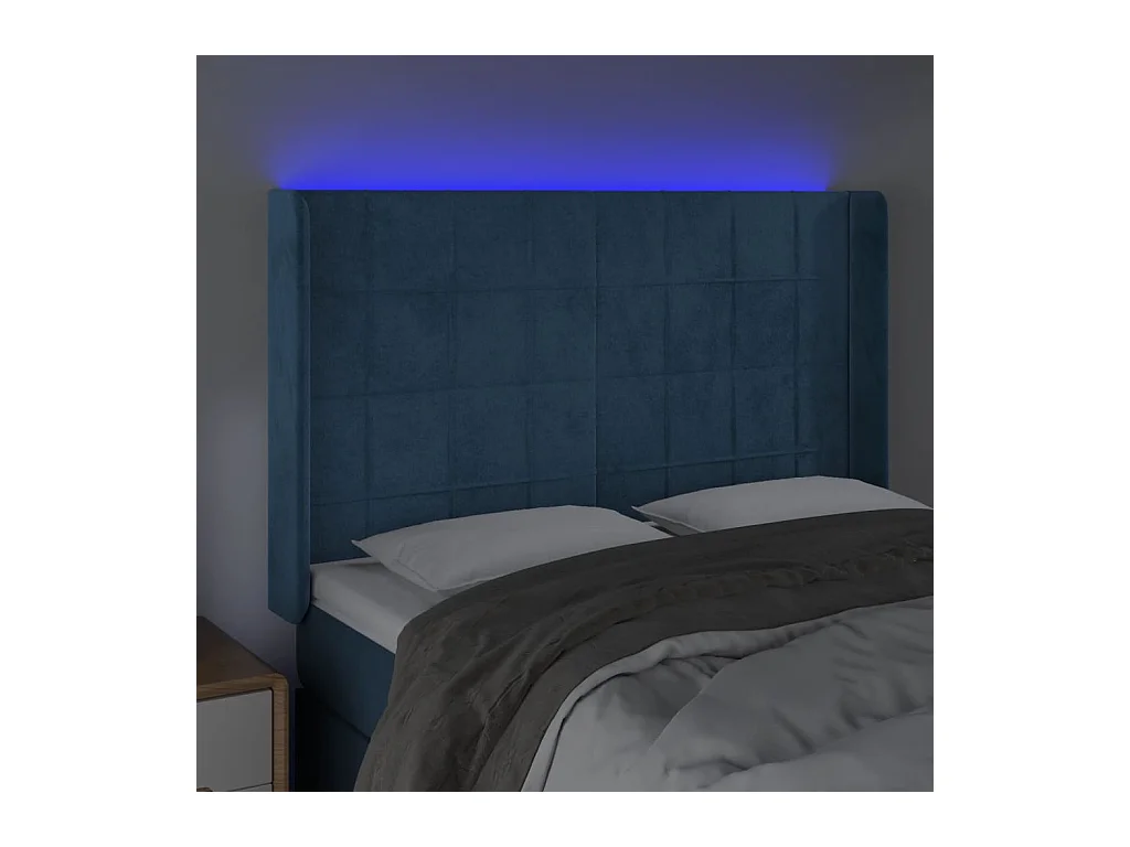 Tête de Lit | Panneau de tête pour lit Moderne à LED Bleu foncé 147x16x118/128 cm Velours
