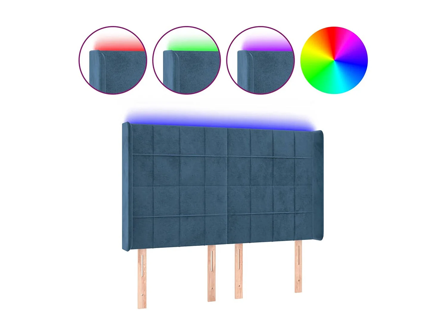 Tête de Lit | Panneau de tête pour lit Moderne à LED Bleu foncé 147x16x118/128 cm Velours