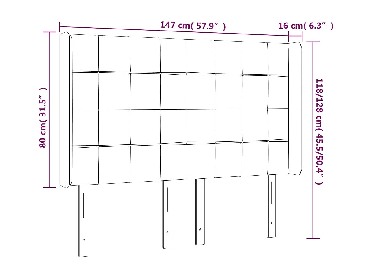 Tête de Lit | Panneau de tête pour lit Moderne à LED Bleu foncé 147x16x118/128 cm Velours