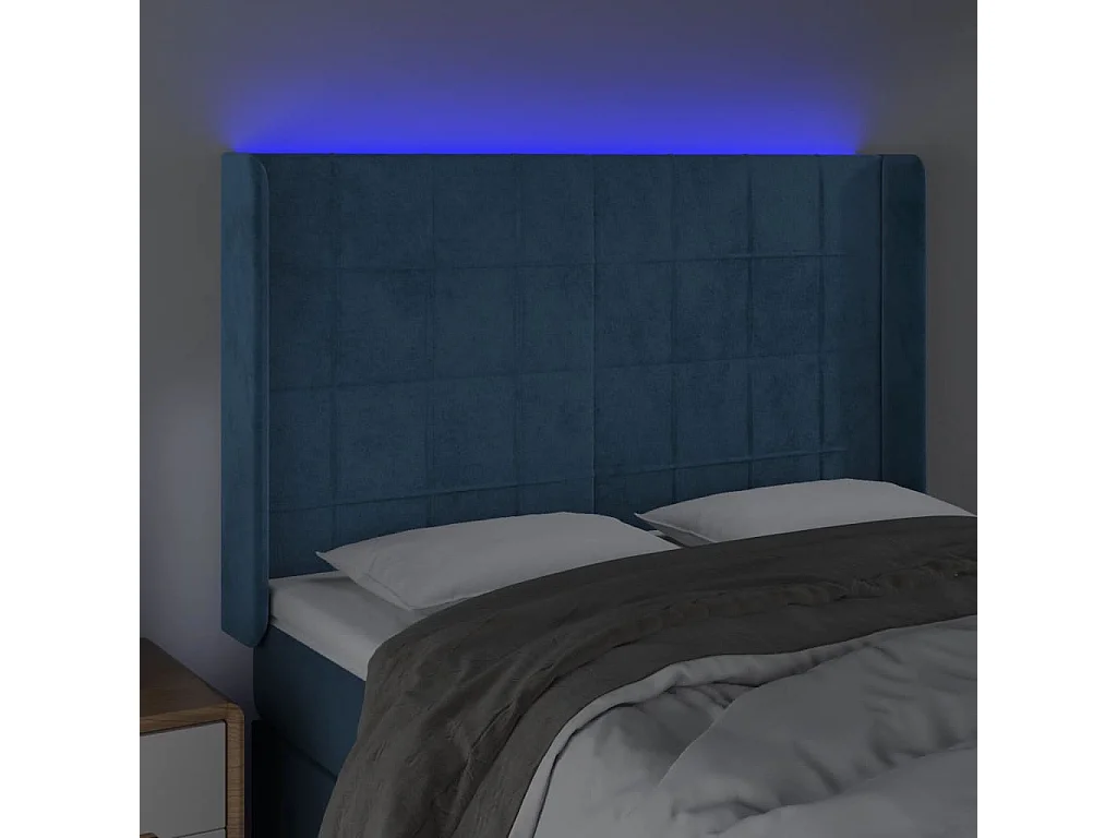 Tête de Lit | Panneau de tête pour lit Moderne à LED Bleu foncé 147x16x118/128 cm Velours