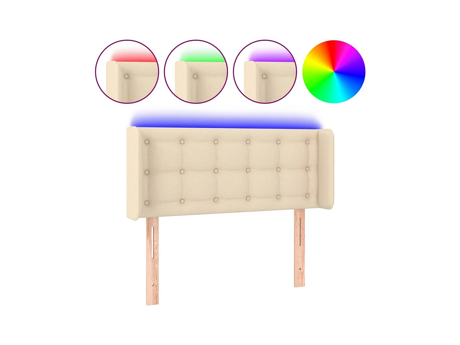Mueble cabecero | Cabezal de cama | Cabecero con LED de tela crema 83x16x78/88 cm