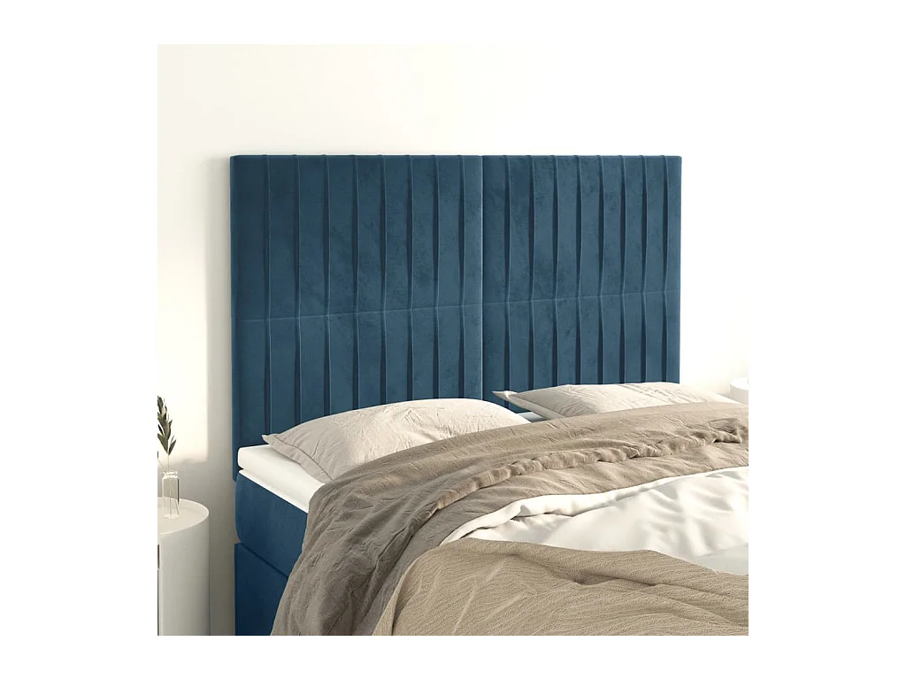 Cabeceros | Cabezal de cama | Mueble de cabecero 4 unidades terciopelo azul oscuro 72x5x78/88 cm