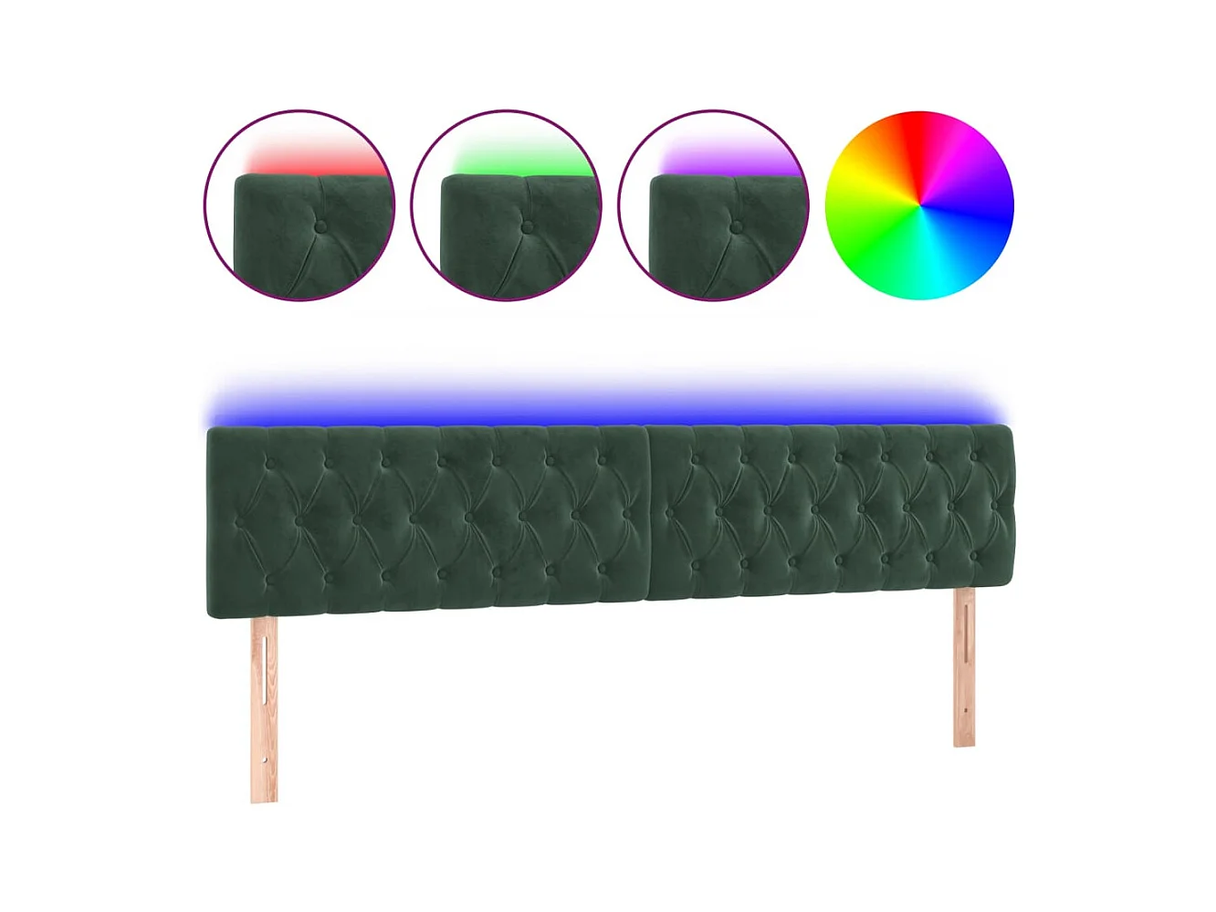 Tête de Lit | Panneau de tête pour lit Moderne à LED Vert foncé 180x7x78/88 cm Velours