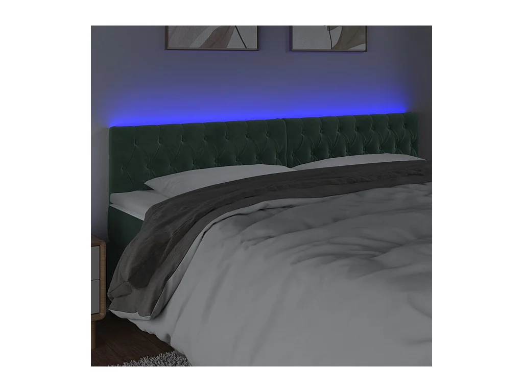 Tête de Lit | Panneau de tête pour lit Moderne à LED Vert foncé 180x7x78/88 cm Velours