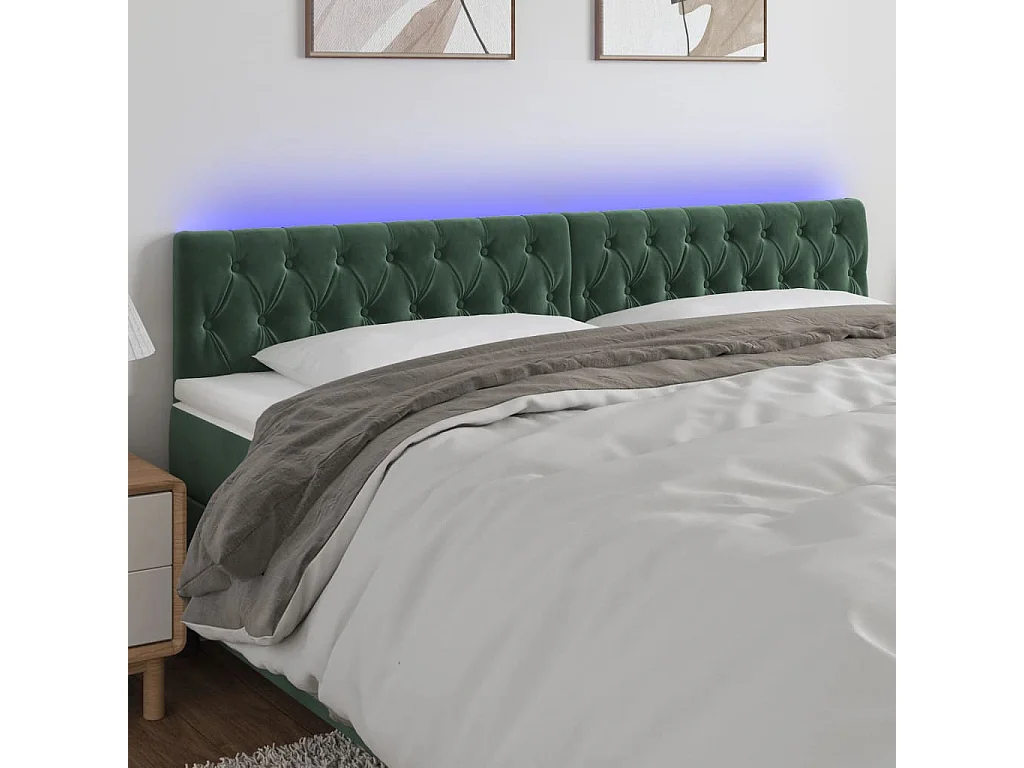 Hoofdbord | Hoofdeinde LED 180x7x78/88 cm fluweel donkergroen