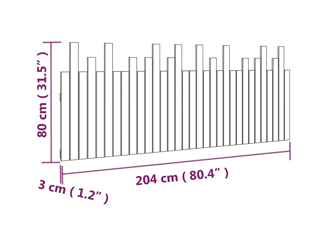 Tête de lit murale | Panneau de tête pour lit Moderne  Gris 204x3x80 cm Bois massif de pin
