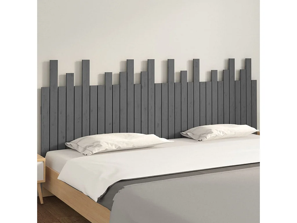 Tête de lit murale | Panneau de tête pour lit Moderne  Gris 204x3x80 cm Bois massif de pin